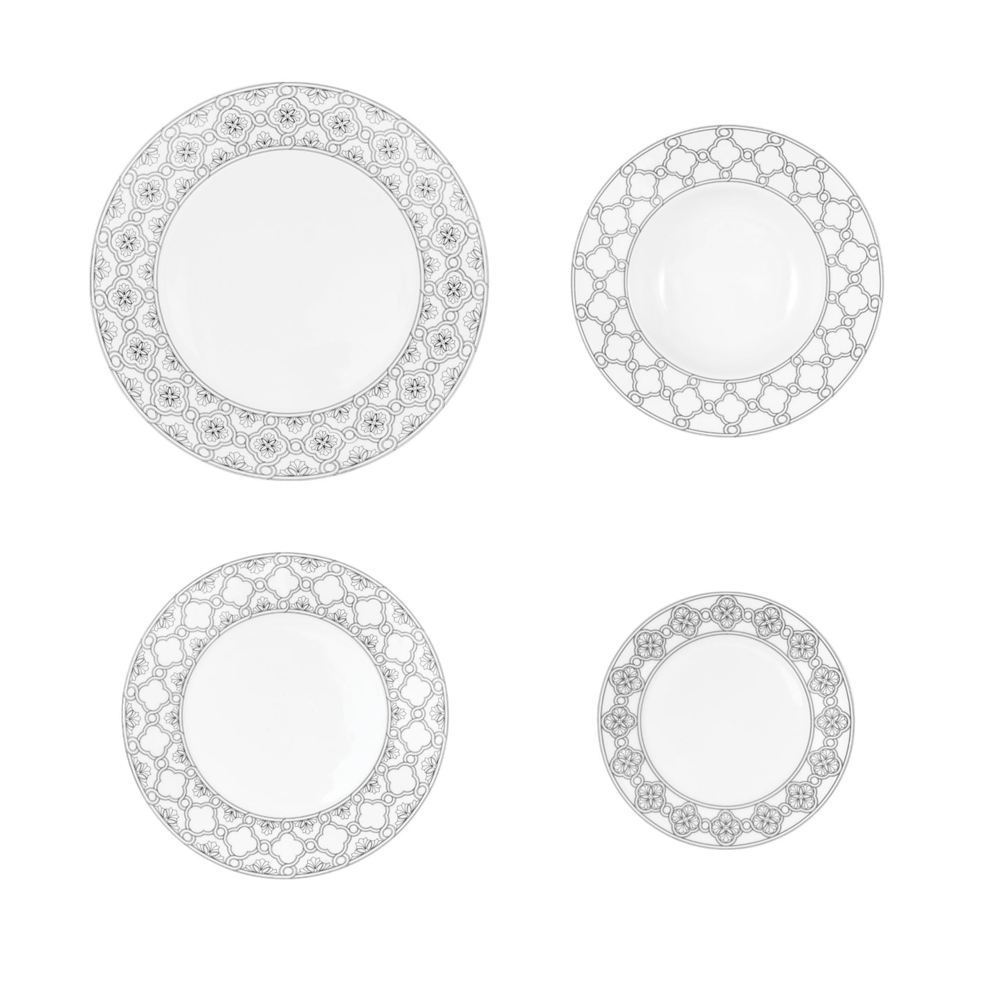 (1) 8 X 4 PCS SET PLATES (DINNER, SOUP, DESSERT, BREAD) DYNASTY