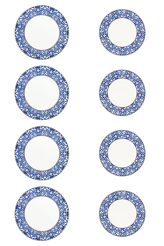 4 PCS DINNER PLATE 27CM & 4 PCS DESSERT PLATE 23CM, BLUE LEGACY