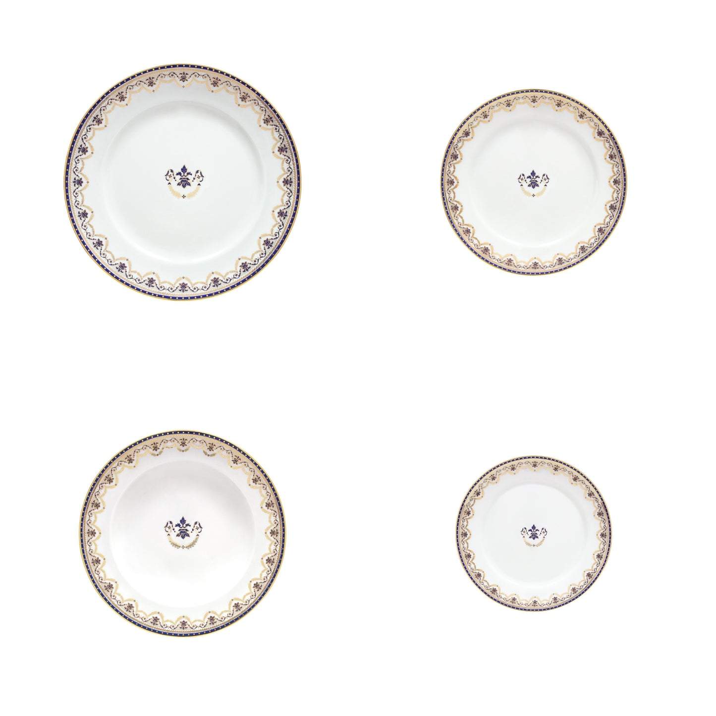 12 X 4 PCS SET PLATES (DINNER, SOUP, DESSERT, BREAD) MOZART